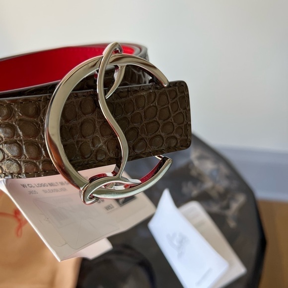 CHRISTIAN LOUBOUTIN Reversible Logo Croc-Embossed Leather Belt - Picture 9 of 10